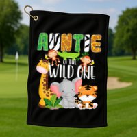 Auntie of the Wild One Zoo Theme Birthday Safari Animals Golf Towel
