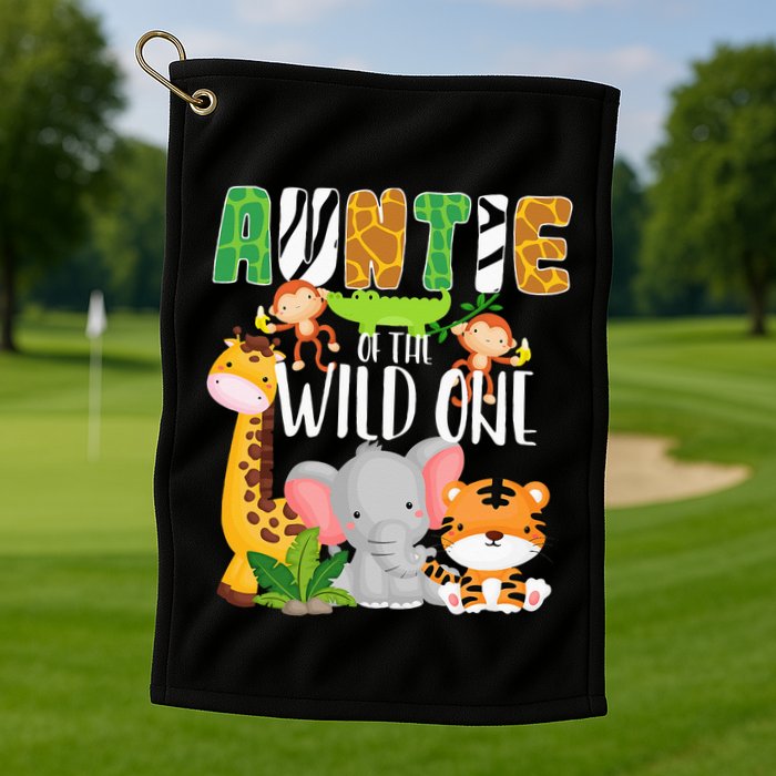 Auntie of the Wild One Zoo Theme Birthday Safari Animals Golf Towel