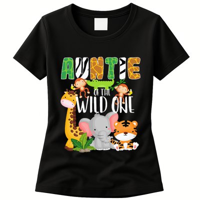 Auntie of the Wild One Zoo Theme Birthday Safari Animals Womens T-Shirt