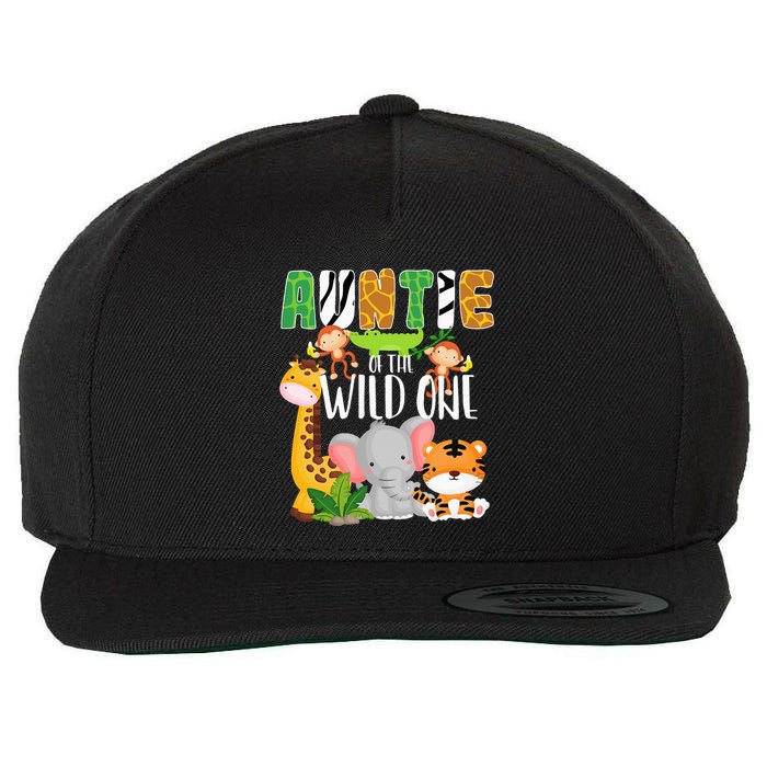 Auntie of the Wild One Zoo Theme Birthday Safari Animals Wool Snapback Cap
