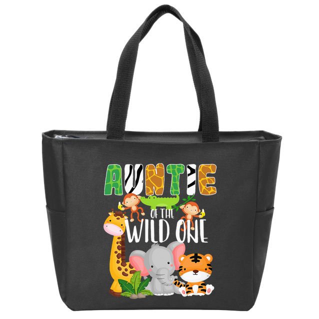 Auntie of the Wild One Zoo Theme Birthday Safari Animals Zip Tote Bag