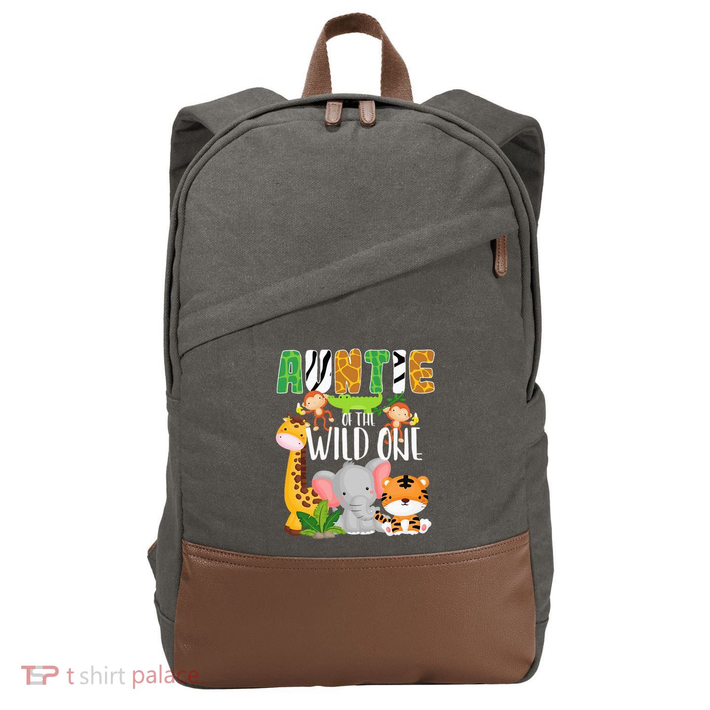 Auntie of the Wild One Zoo Theme Birthday Safari Animals Cotton Canvas Backpack