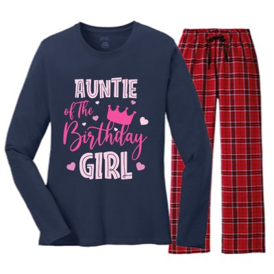 Auntie Of The Birthday Girl Cute Pink Matching Family Women's Long Sleeve Flannel Pajama Set 