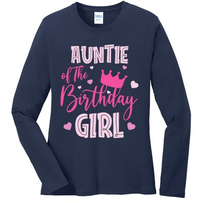 Auntie Of The Birthday Girl Cute Pink Matching Family Ladies Long Sleeve Shirt