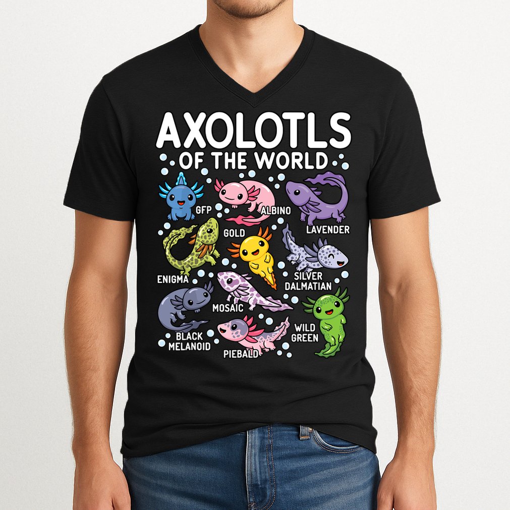 Axolotls Of The World Cute Kawaii Axolotl V-Neck T-Shirt