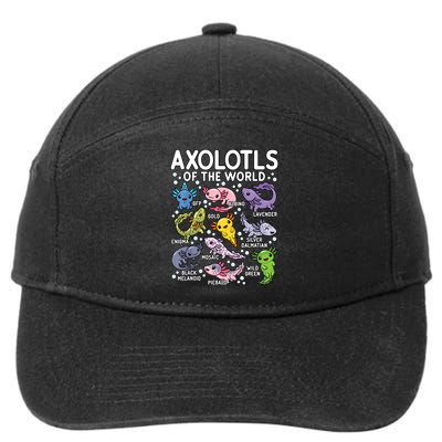 Axolotls Of The World Cute Kawaii Axolotl 7-Panel Snapback Hat