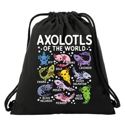 Axolotls Of The World Cute Kawaii Axolotl Drawstring Bag
