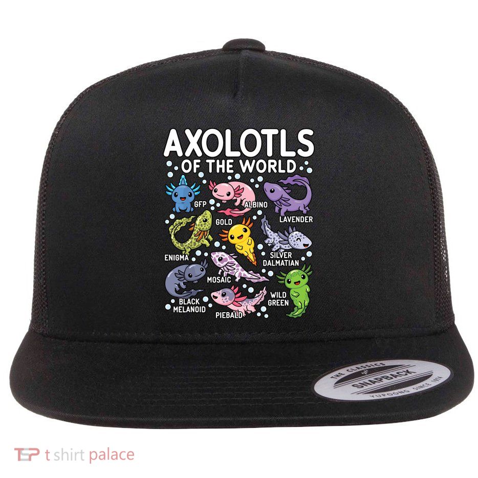 Axolotls Of The World Cute Kawaii Axolotl Flatbill Hat