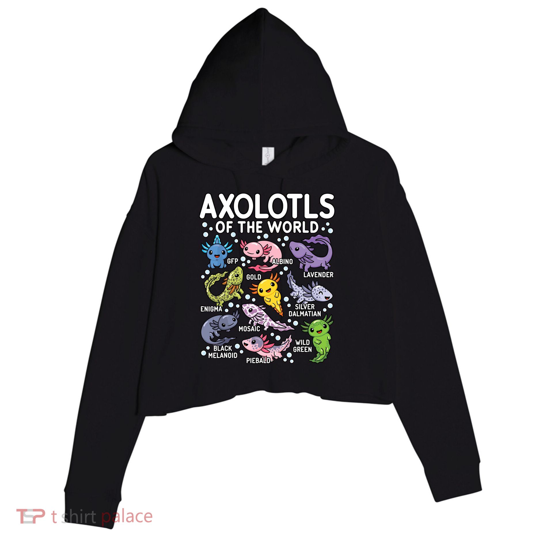 Axolotls Of The World Cute Kawaii Axolotl Crop Fleece Hoodie
