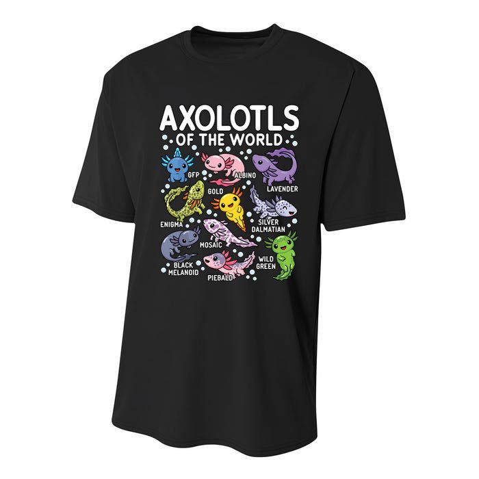 Axolotls Of The World Cute Kawaii Axolotl Youth Performance Sprint T-Shirt
