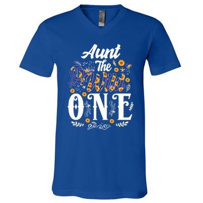 Aunt Of The Wild One 1st Birthday Sunflower First Thing Gift V-Neck T-Shirt