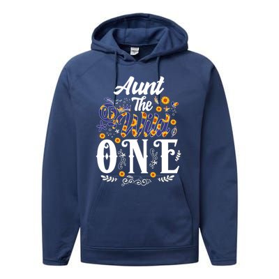 Aunt Of The Wild One 1st Birthday Sunflower First Thing Gift Performance Fleece Hoodie