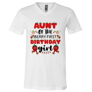 Aunt Of The Berry First Birthday Girl V-Neck T-Shirt