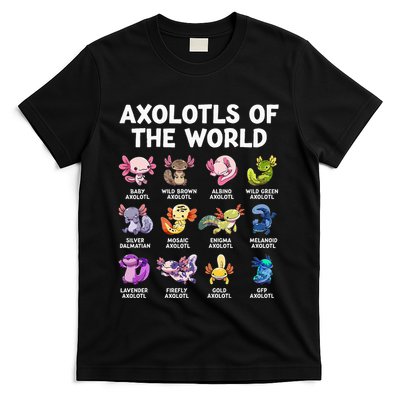 Axolotls Of The World Kawaii Types Of Axolotl Fish Amphibian T-Shirt