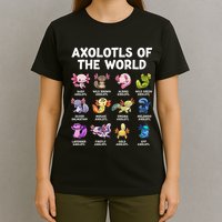 Axolotls Of The World Kawaii Types Of Axolotl Fish Amphibian T-Shirt