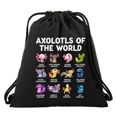 Axolotls Of The World Kawaii Types Of Axolotl Fish Amphibian Drawstring Bag