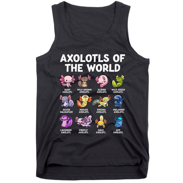 Axolotls Of The World Kawaii Types Of Axolotl Fish Amphibian Tank Top