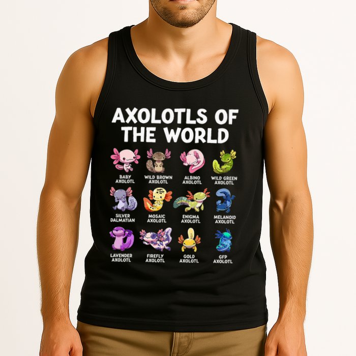 Axolotls Of The World Kawaii Types Of Axolotl Fish Amphibian Tank Top