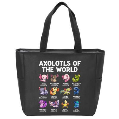 Axolotls Of The World Kawaii Types Of Axolotl Fish Amphibian Zip Tote Bag
