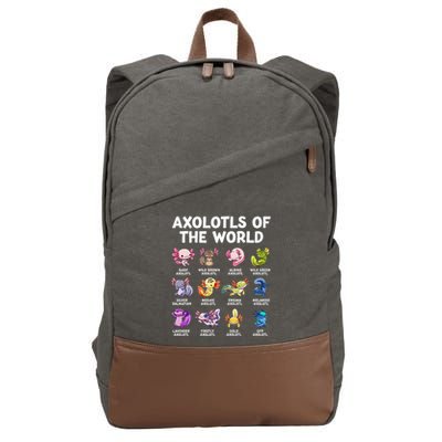 Axolotls Of The World Kawaii Types Of Axolotl Fish Amphibian Cotton Canvas Backpack