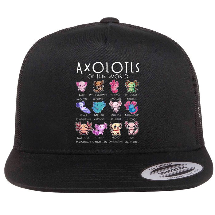 Axolotls Of The World Funny Kawaii Axolotls Girls Flat Bill Trucker Hat
