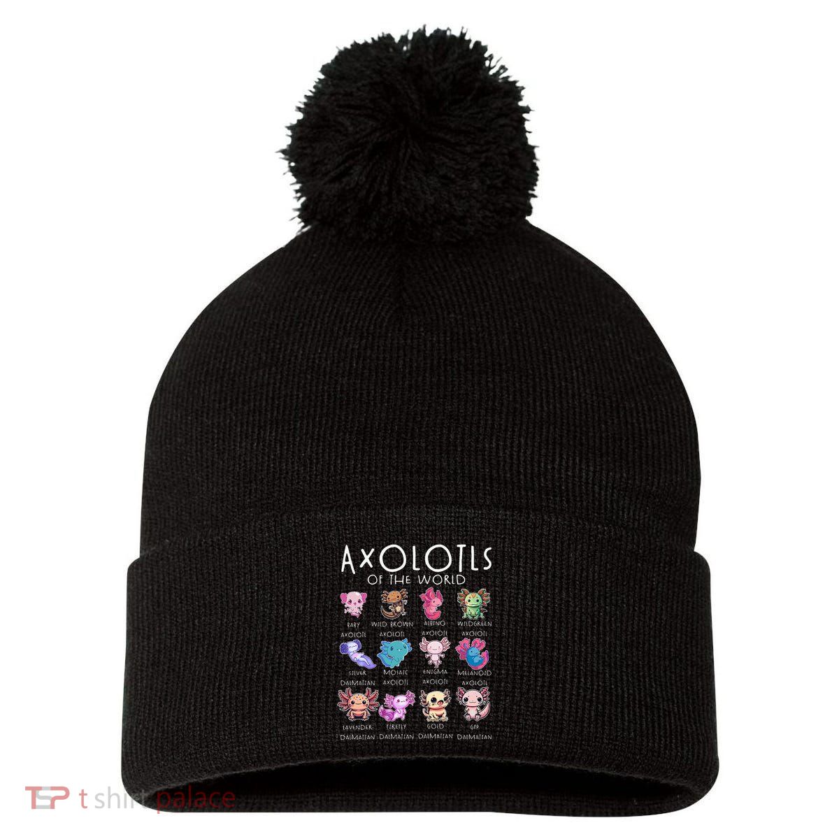 Axolotls Of The World Funny Kawaii Axolotls Girls Pom Pom 12in Knit Beanie