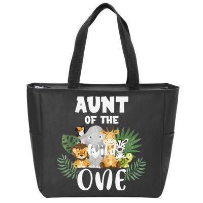 Aunt Of The Wild One 1st Birthday Safari Family Matching Zip Tote Bag