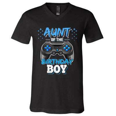 Aunt Of The Birthday Boy Matching Video Game Birthday Gift V-Neck T-Shirt