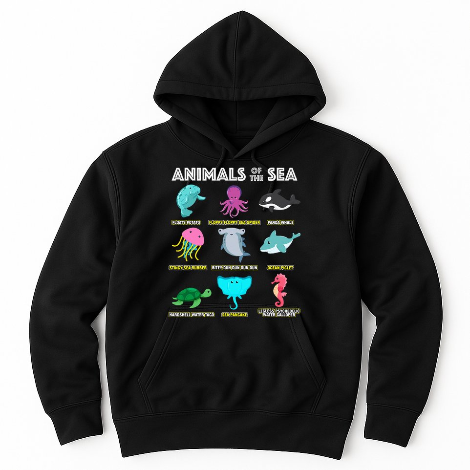 Animals Of The World Sea Creatures Funny Ocean Humor Meme Hoodie