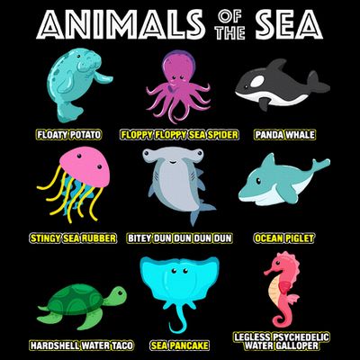 Animals Of The World Sea Creatures Funny Ocean Humor Meme T-Shirt