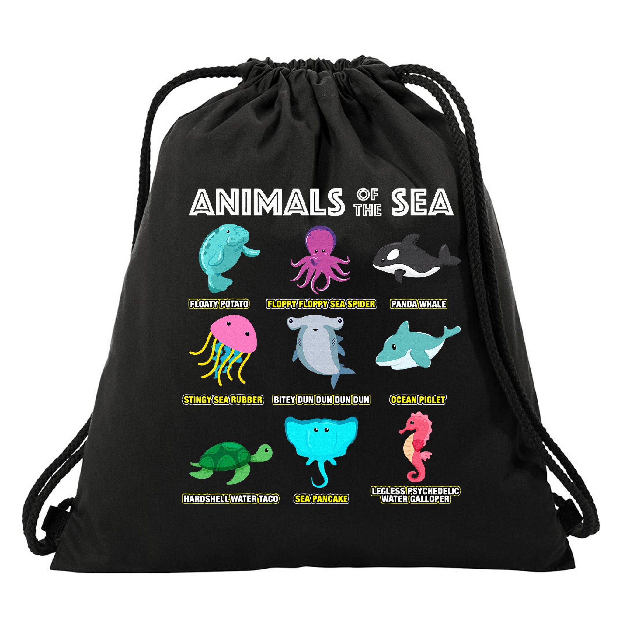 Animals Of The World Sea Creatures Funny Ocean Humor Meme Drawstring Bag