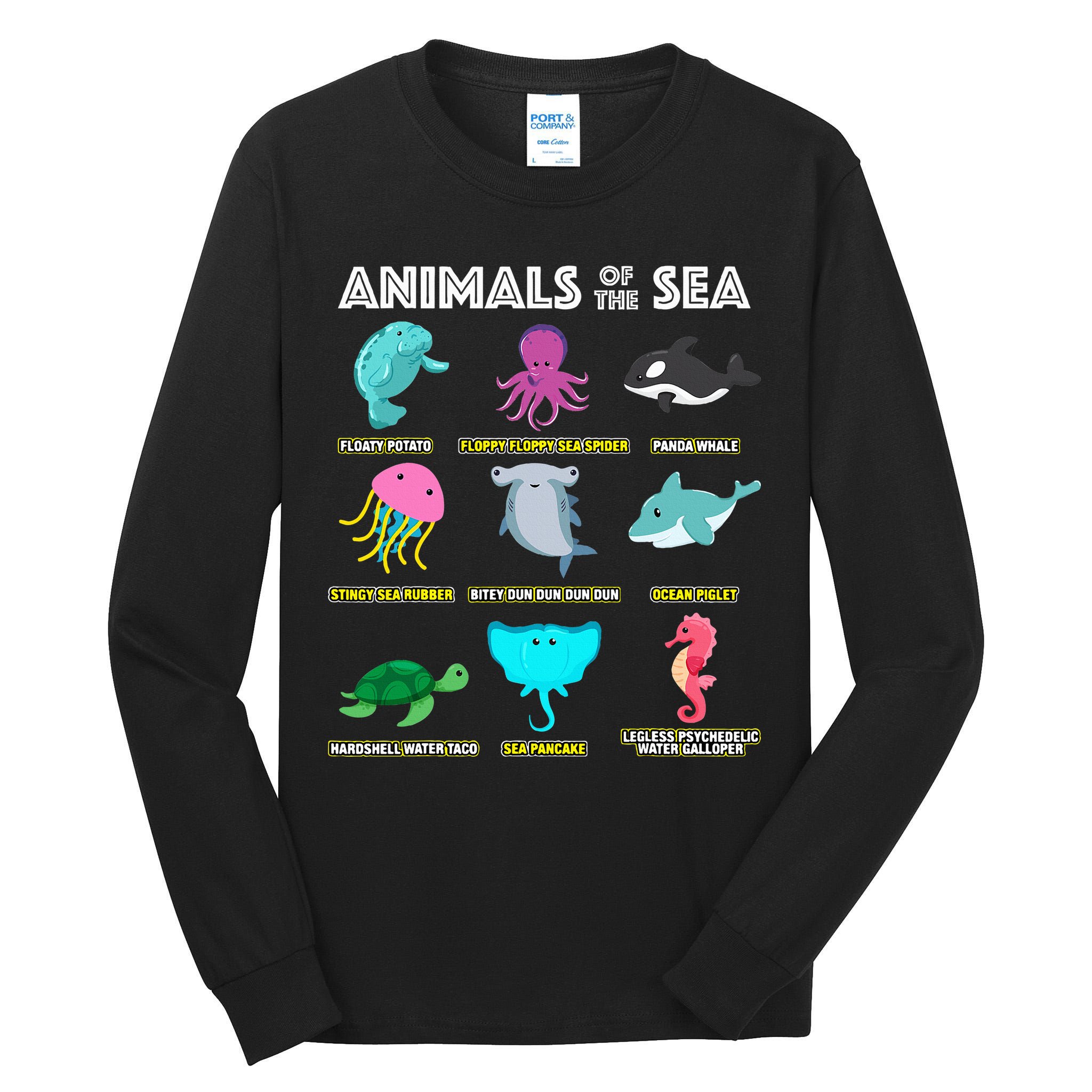 Animals Of The World Sea Creatures Funny Ocean Humor Meme Tall Long Sleeve T-Shirt