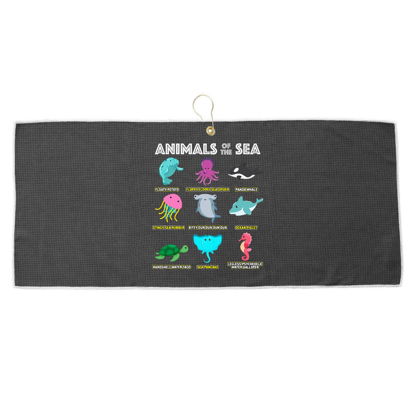 Animals Of The World Sea Creatures Funny Ocean Humor Meme Large Microfiber Waffle Golf Towel