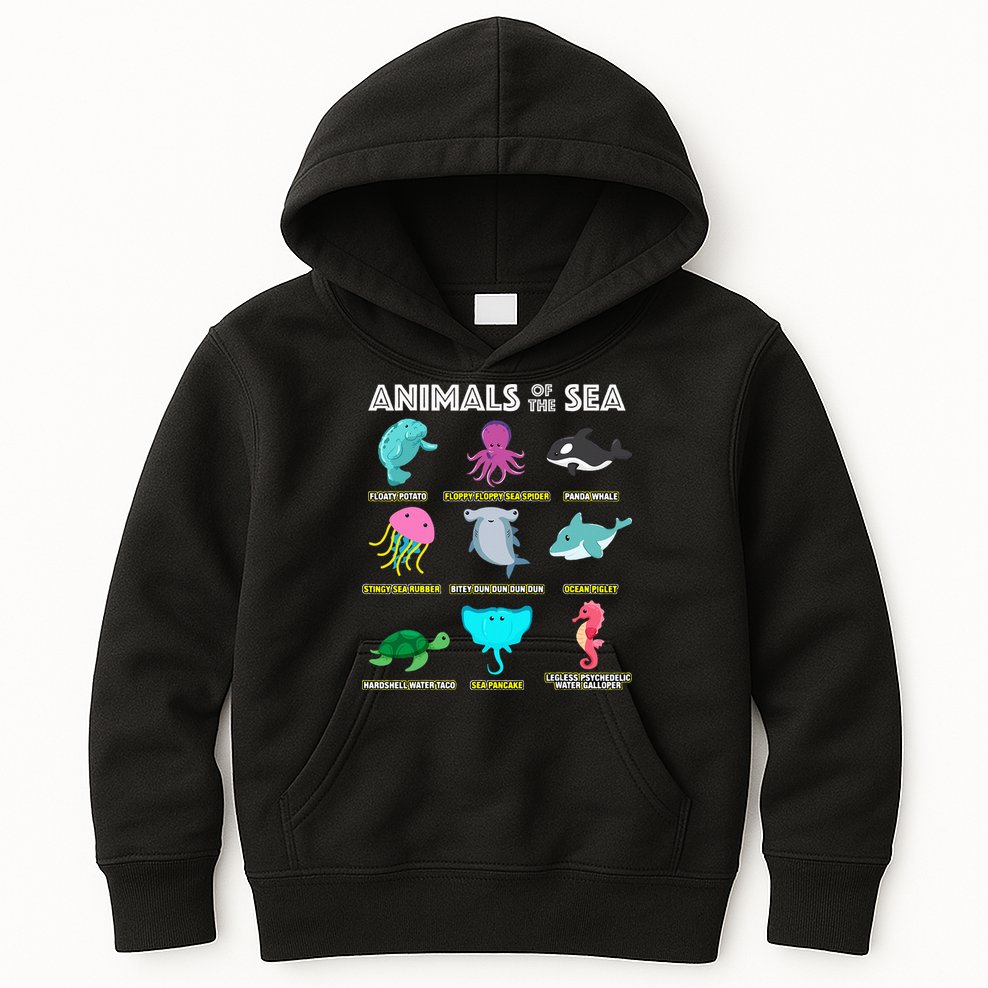 Animals Of The World Sea Creatures Funny Ocean Humor Meme Kids Hoodie