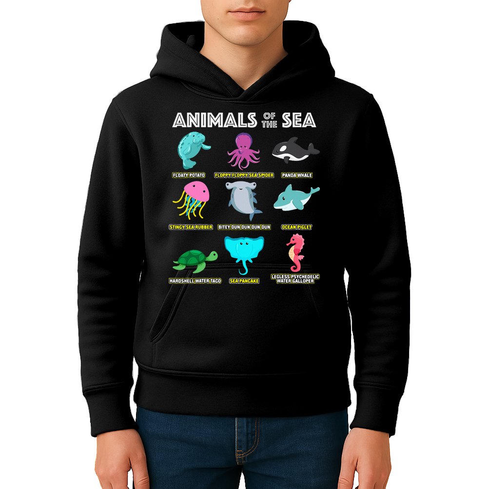 Animals Of The World Sea Creatures Funny Ocean Humor Meme Kids Hoodie