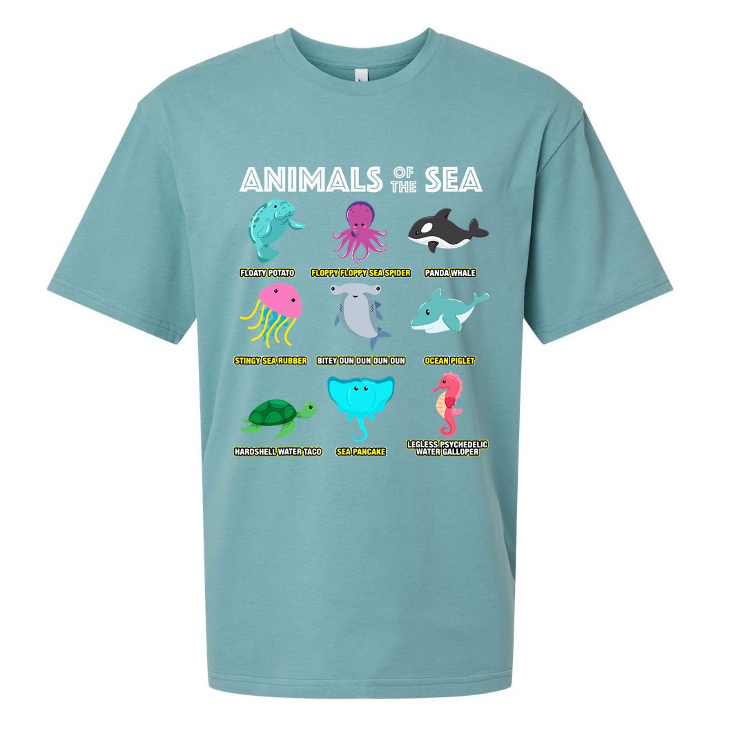 Animals Of The World Sea Creatures Funny Ocean Humor Meme Sueded Cloud Jersey T-Shirt