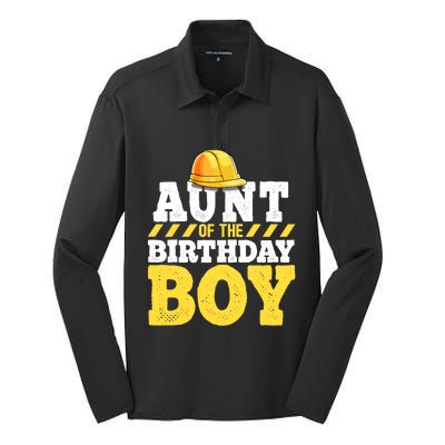 Aunt of the Birthday Boy Construction Birthday Party Silk Touch Performance Long Sleeve Polo