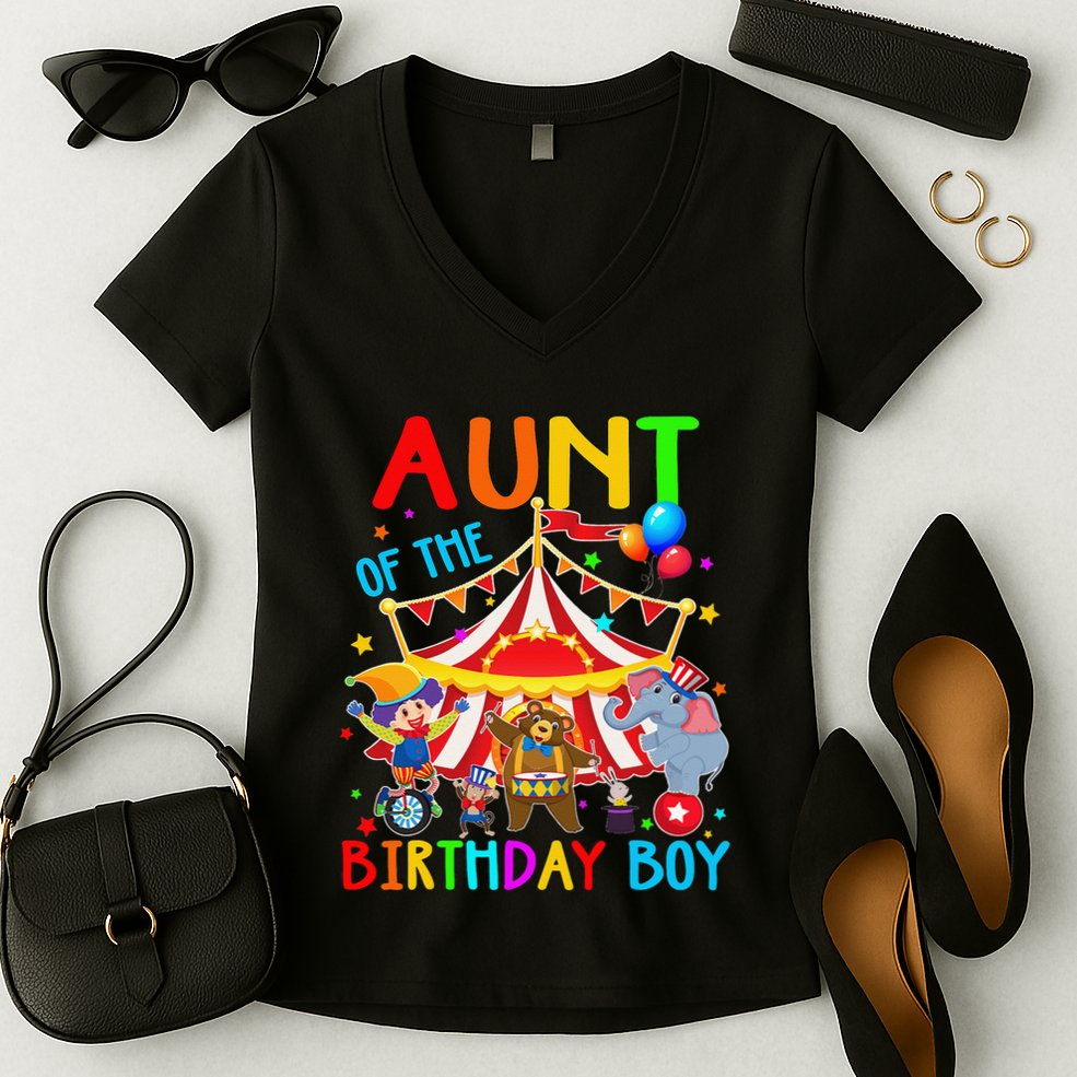 Aunt Of The Birthday Carnival Circus Themed Family Bday Women's V-Neck T-Shirt