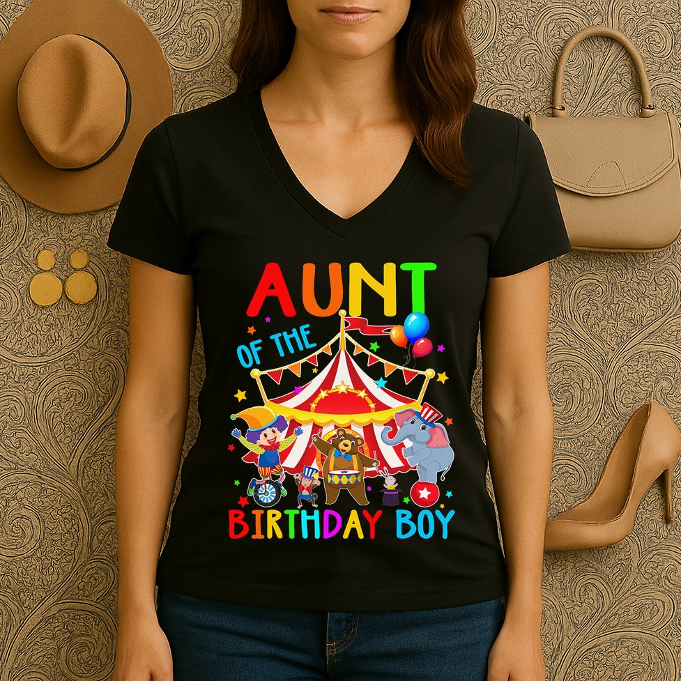 Aunt Of The Birthday Carnival Circus Themed Family Bday Women's V-Neck T-Shirt