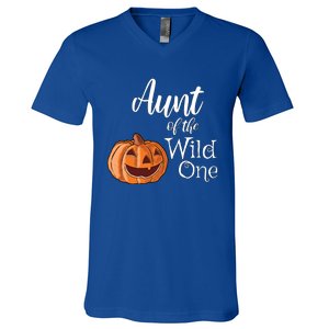 Aunt Of The Wild One First Birthday Halloween Pumpkin Gift V-Neck T-Shirt