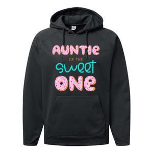 Auntie of The Sweet One First Birthday Matching Family Donut Performance Fleece Hoodie