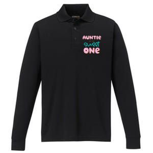 Auntie of The Sweet One First Birthday Matching Family Donut Performance Long Sleeve Polo