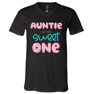 Auntie of The Sweet One First Birthday Matching Family Donut V-Neck T-Shirt