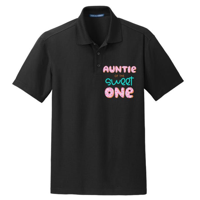 Auntie of The Sweet One First Birthday Matching Family Donut Dry Zone Grid Polo