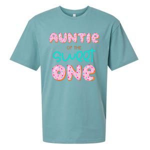 Auntie of The Sweet One First Birthday Matching Family Donut Sueded Cloud Jersey T-Shirt