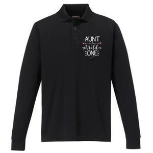 Aunt Of The Wild One Funny 1st Birthday Safari Great Gift Performance Long Sleeve Polo