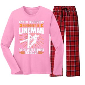 And On The 8th Day God Created Line Electrician Gift Women's Long Sleeve Flannel Pajama Set 