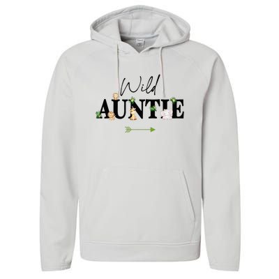 Auntie Of The Wild One Zoo Birthday Safari Jungle Animal Performance Fleece Hoodie