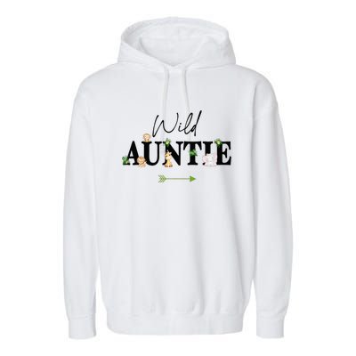 Auntie Of The Wild One Zoo Birthday Safari Jungle Animal Garment-Dyed Fleece Hoodie