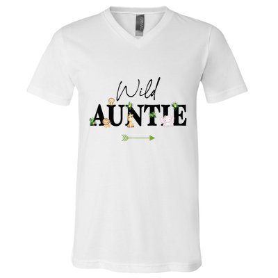 Auntie Of The Wild One Zoo Birthday Safari Jungle Animal V-Neck T-Shirt